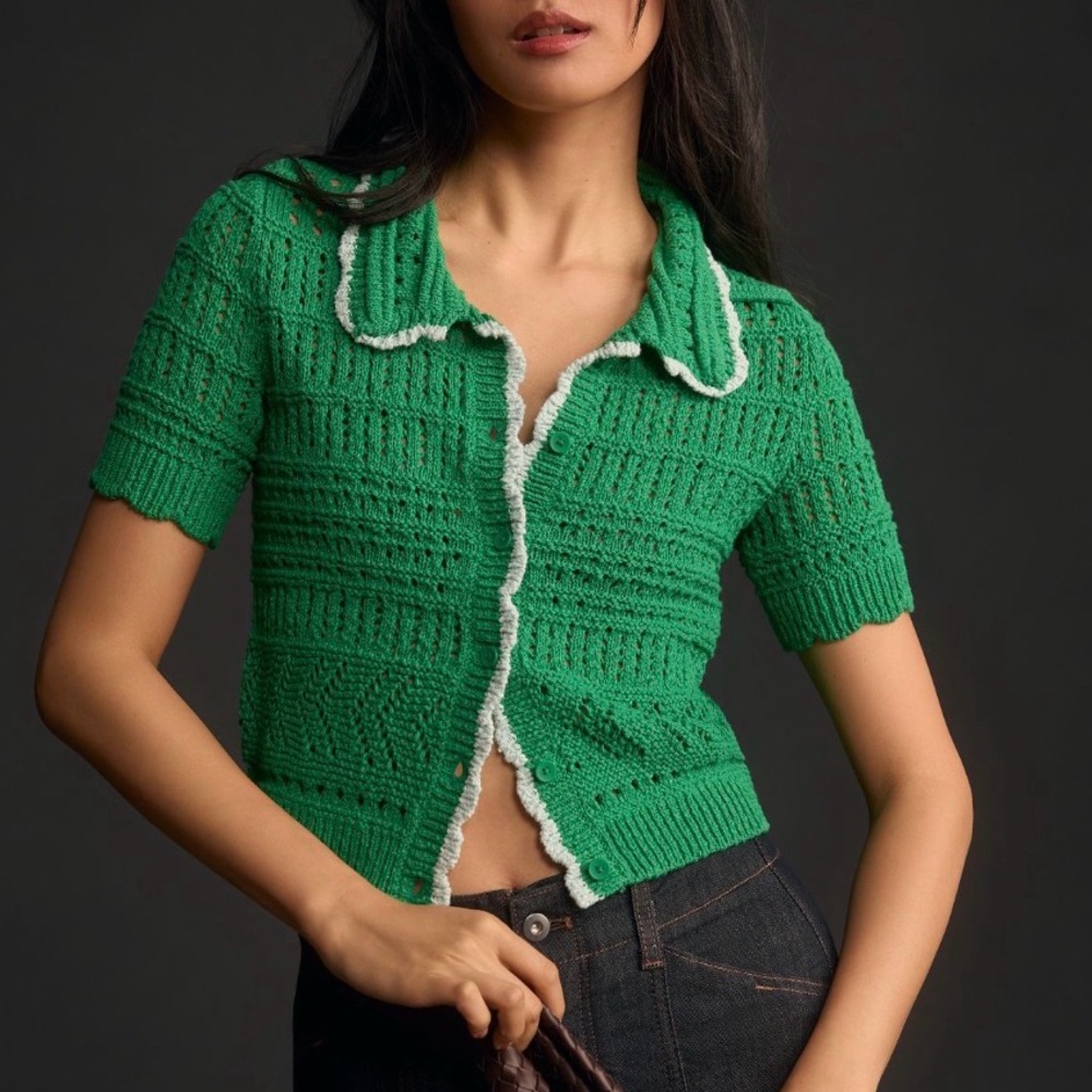 Anthropologie Maeve Short-Sleeve Open-Stitch Polo
Cardigan Sweater - Size XS